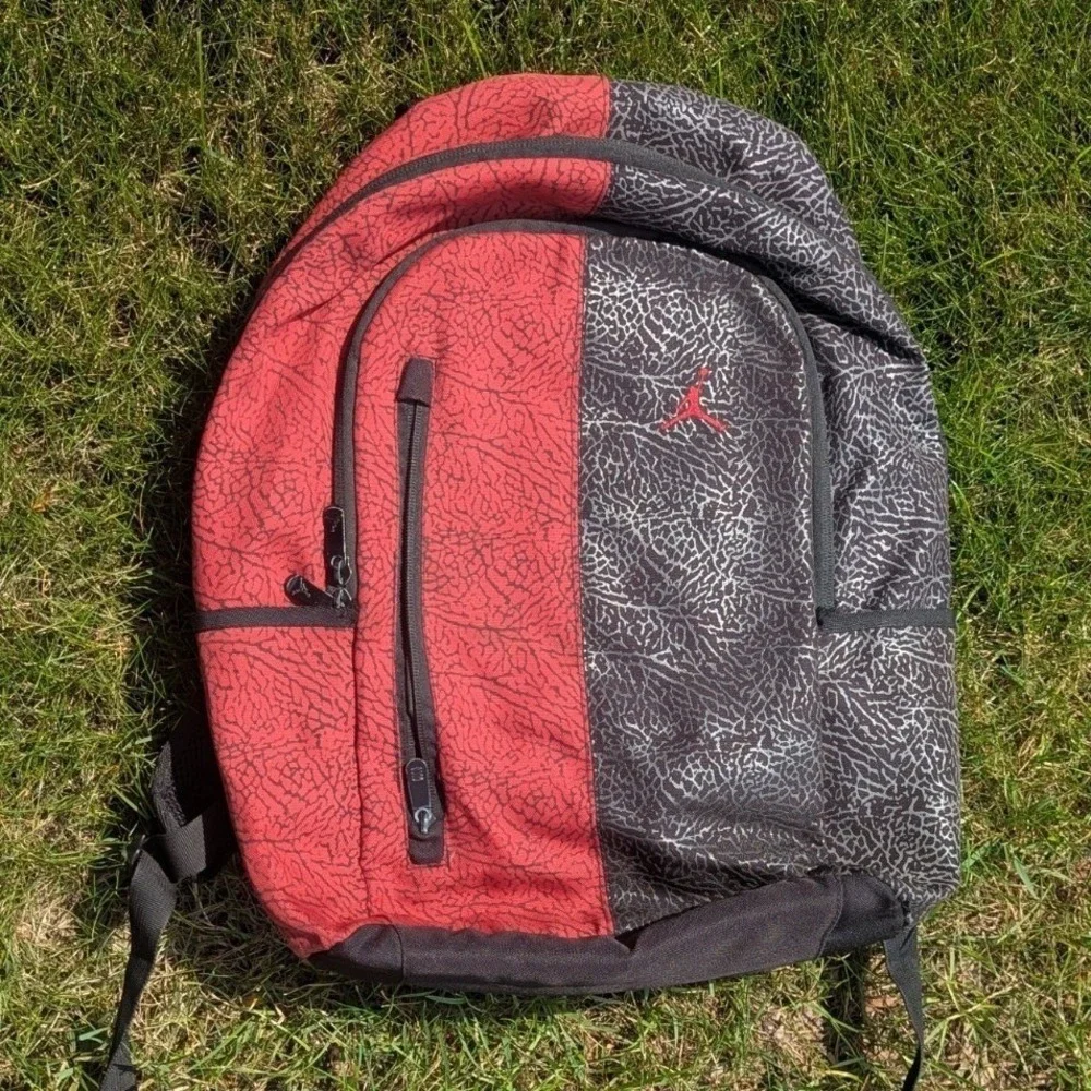 Jordan Elephant Print Backpack Red Black Gray Jumpman Streetwear School Bag